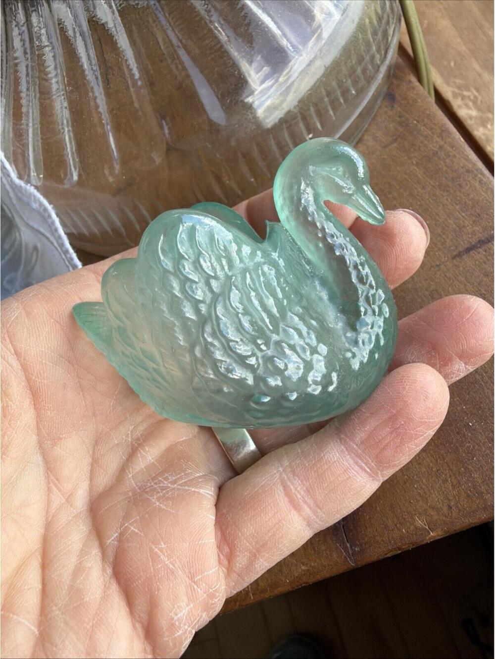 VTG Aqua Glass Frosted Swan Trinket Dish Salt Cellar Rare Lot 6 French Country - Picture 3 of 9